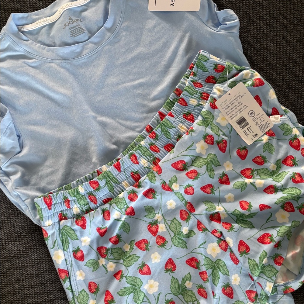 JockeyLight Blue Pajama Set with Strawberry Print Shorts nwt small - Picture 2 of 4